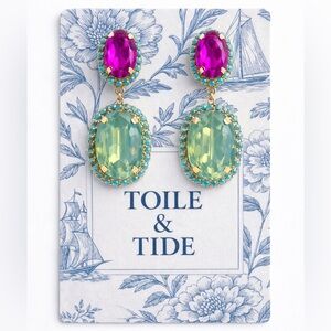 Statement Crystal Drop Earrings Pink Aqua Gold | Palm Beach Resort Glam